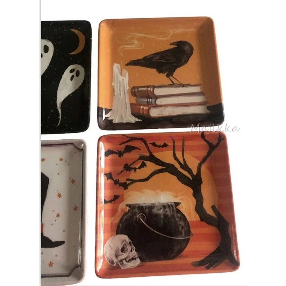 Cupcakes & Cashmere Halloween Appetizer Dessert Plates Square Melamine Set of 6